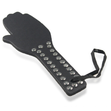 Adult Sex Toy Black Rivet Leather Hand Paddle Kinky Sm Spanking Leather in Hand Shape